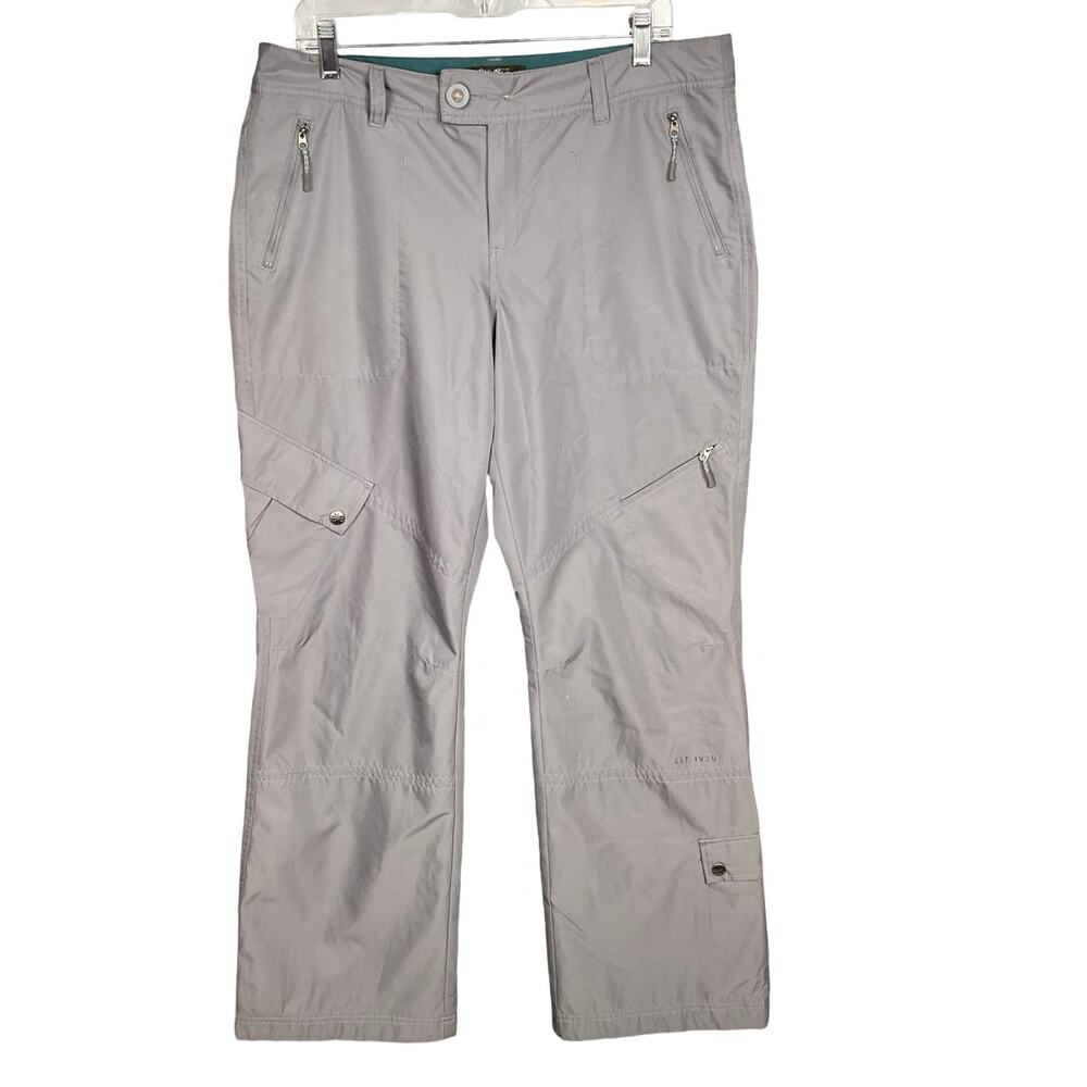 EDDIE BAUER Polar Fleece Lined Pants 12 Gray Pockets Cargo Hiking Straight Leg